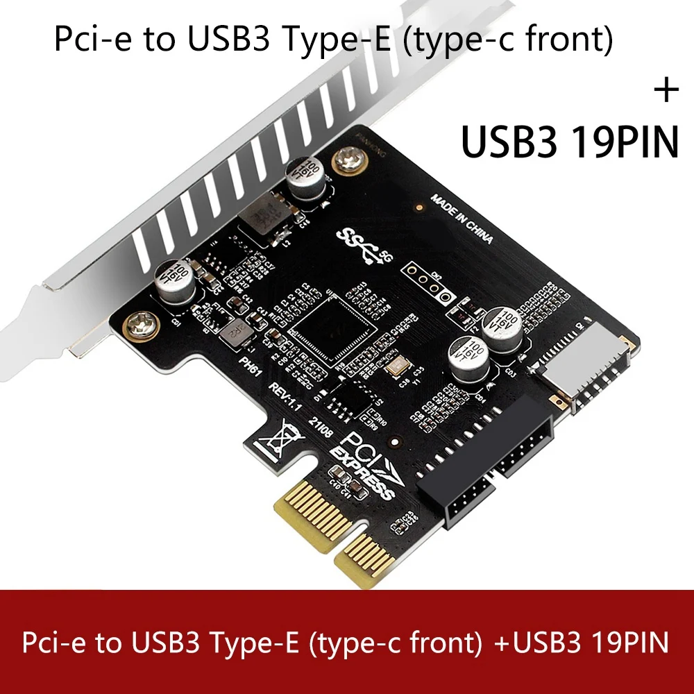 Tarjeta Pci Express Pcie a USB3 tipo E frontal tipo C 19P tarjeta de expansión Compatible con interfaz Pci-E X1 X4 X8 X16 - imagen 2
