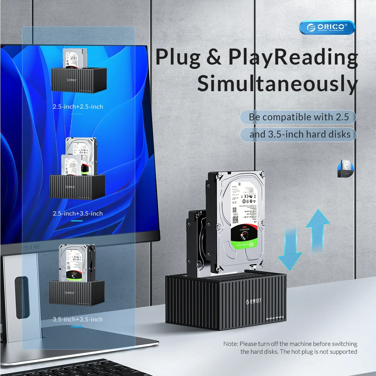 ORICO Dual Bay Caja de disco duro externo de 2,5/3,5 pulgadas Estación de acoplamiento de disco duro de 10 Gbps para caja HDD/SSD de 2,5" y 3,5" compatible con UASP - imagen 2