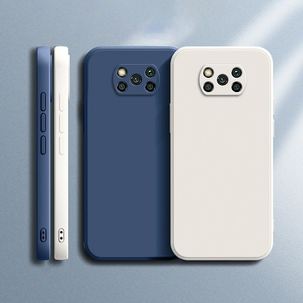 Funda cuadrada para Xiaomi POCO X3 Pro NFC, protección de cámara cuadrada de silicona líquida X3Pro X3NFC, funda fina suave de lujo
