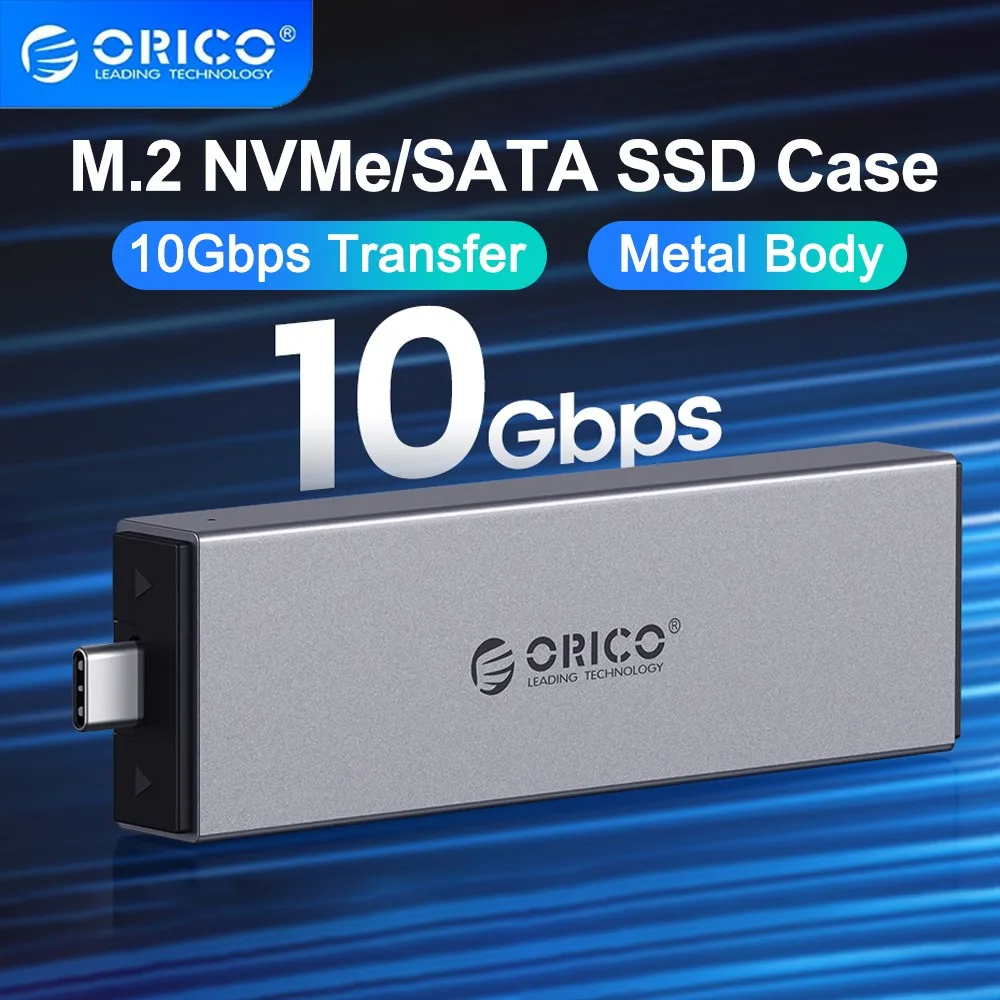 ORICO M.2 NVME SSD Case Extemal M.2 Hard Drive Case Type-C 10Gbps protocolos duales NVME NGFF SATA carcasa para computadora portátil y teléfono