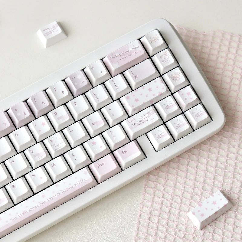 Juego de teclas rosas con tema de susurro, sublimación Pbt, perfil de cereza, teclas originales personalizadas hechas a mano para regalo de teclado mecánico - imagen 3