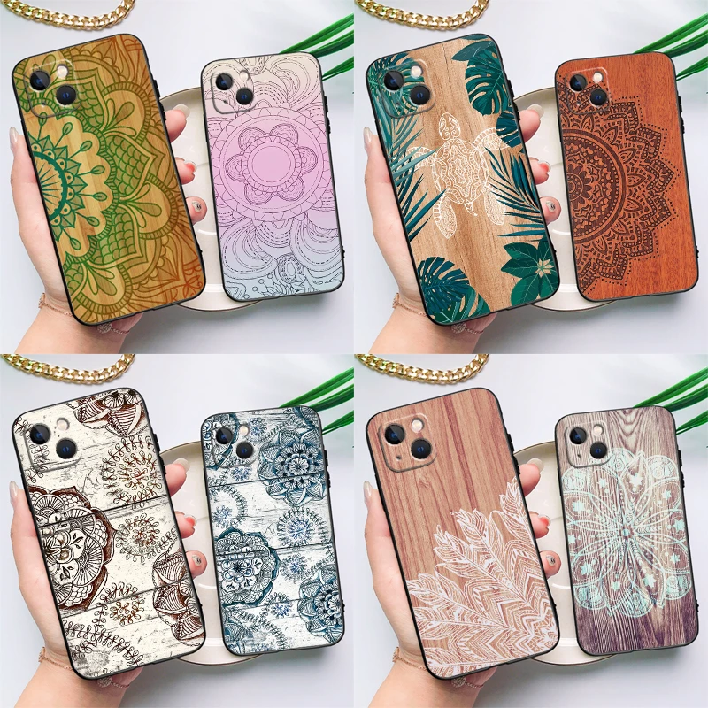 Funda Floral de madera Mandala para Samsung Galaxy A16 A26 A36 A56 A15 A17 A55 A35 A32 A52 A13 A33 A53 A14 A34 A54 A06