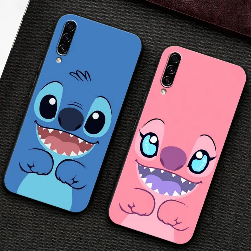 Funda de teléfono para Samsung Galaxy A7, A8, A9, 2018, A30, A30S, A50 S, A20, A70, A10, Note 9, 20, Ultra, azul, rosa, Ángel, dibujos animados de Lilo-Stitch - imagen 2