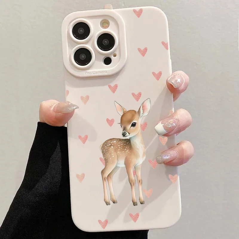 Funda de teléfono con diseño de ciervo y corazón bonito para iPhone 17 16 Pro 15 14 13 12 11 Pro Max 17Air 16e X XR XS Max 7 8 Plus con funda con cordón - imagen 4