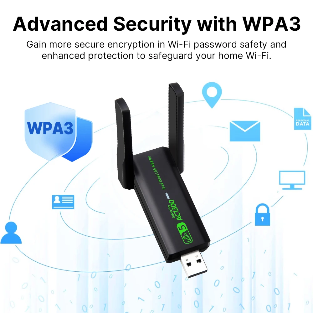 FENVI-Adaptador USB WiFi de 1300Mbps, doble banda, 2,4 GHz/5GHz, receptor de señal Dongle inalámbrico, antena externa para PC/portátil Win 7/10/11 - imagen 5