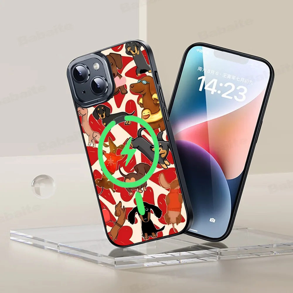 Funda de teléfono con diseño de perro s-salchicha a rayas, funda magnética para iPhone 16 14 13 12 11 15 ProMax Plus para cubierta de carga inalámbrica Magsafe