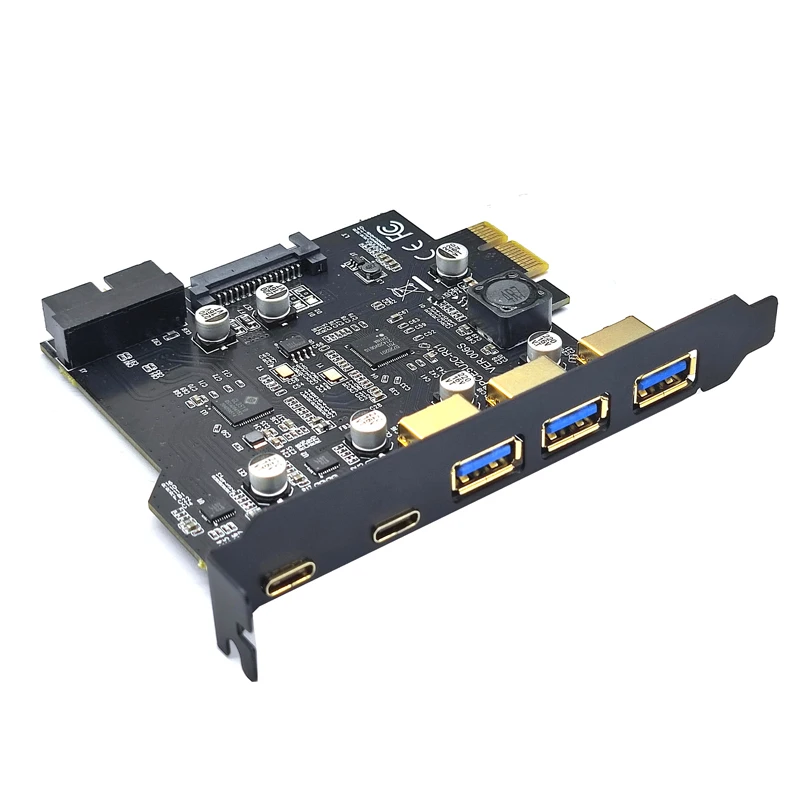 Adaptador PCI Express X1 a USB C + USB A con cabezal de 19 pines, alimentación SATA USB3.2 Gen2, placa PCI Express, tarjeta PCIe a USB 3,2 Gen2 de 5 Gb - imagen 4