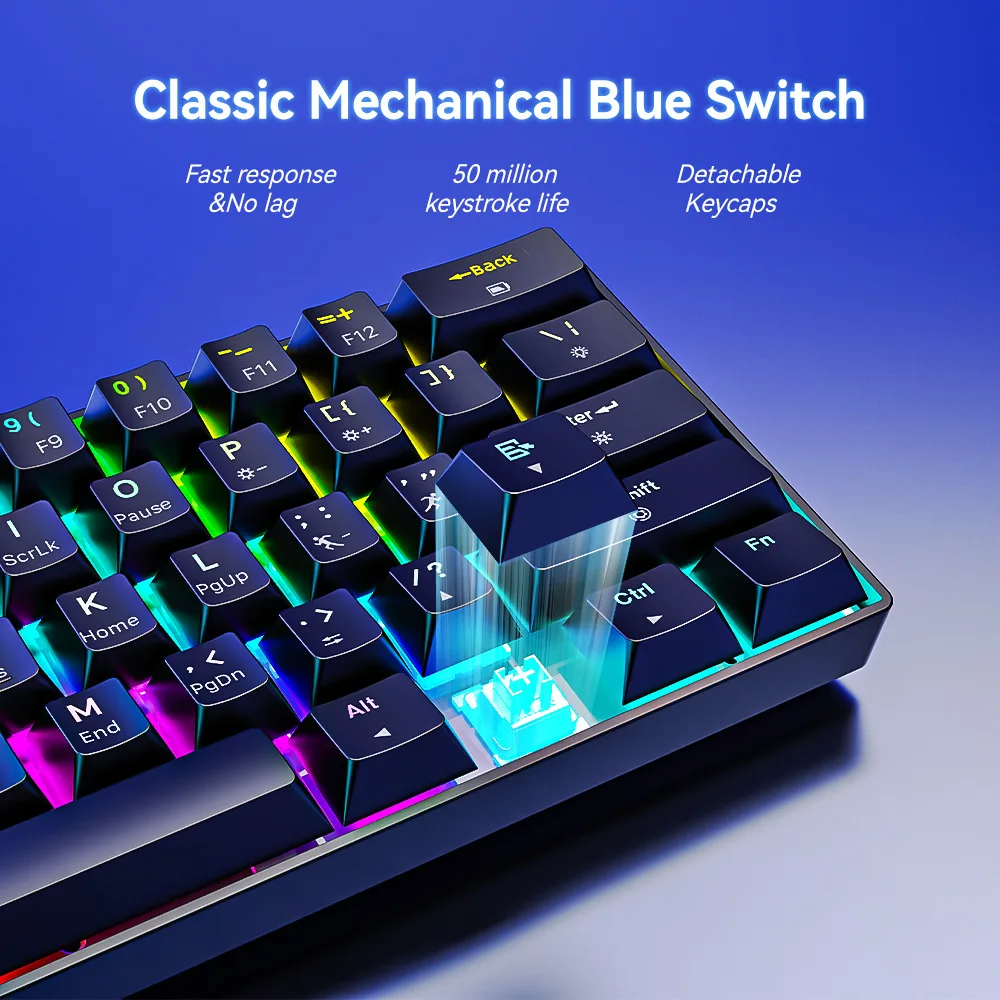 Teclado mecánico con cable, 61 teclas, teclados portátiles para juegos, 60% teclados para jugadores, teclado de Pc, teclado para ordenador klawiatura - imagen 4