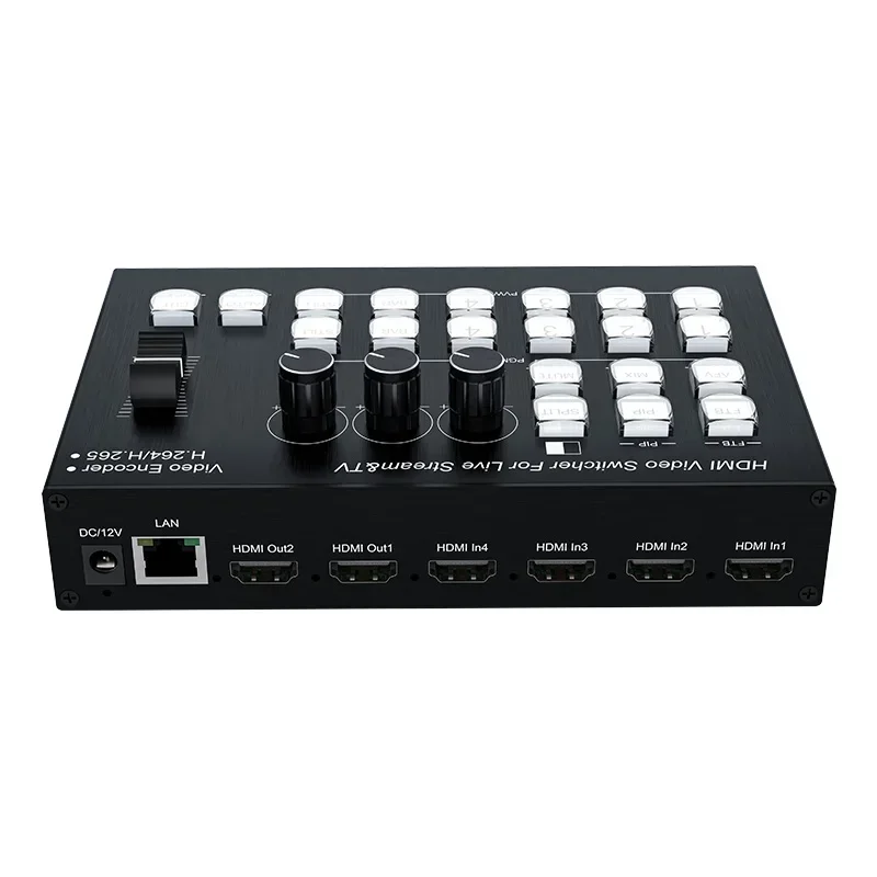 Conmutador mezclador de vídeo HDMI de 4 canales H.265 para transmisión en vivo multicámara con codificador de transmisión en vivo grabación de captura de vídeo RS232 - imagen 4
