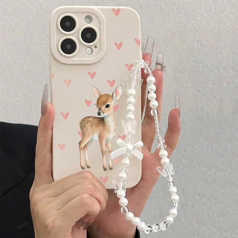 Funda de teléfono con diseño de ciervo y corazón bonito para iPhone 17 16 Pro 15 14 13 12 11 Pro Max 17Air 16e X XR XS Max 7 8 Plus con funda con cordón - imagen 3
