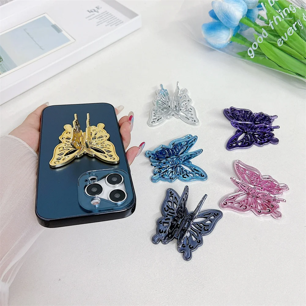 Soporte de teléfono de mariposa a la moda, funda trasera de teléfono creativa plegable, soporte Universal para teléfono inteligente para iPhone 15 14 Pro Samsung - imagen 2