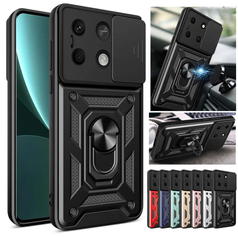 Funda armadura para Xiaomi Poco X6 Pro C65 C40 M6 M5 F5 X5 X4 F4 GT cubierta protección de lente con anillo soporte magnético Coque Fundas