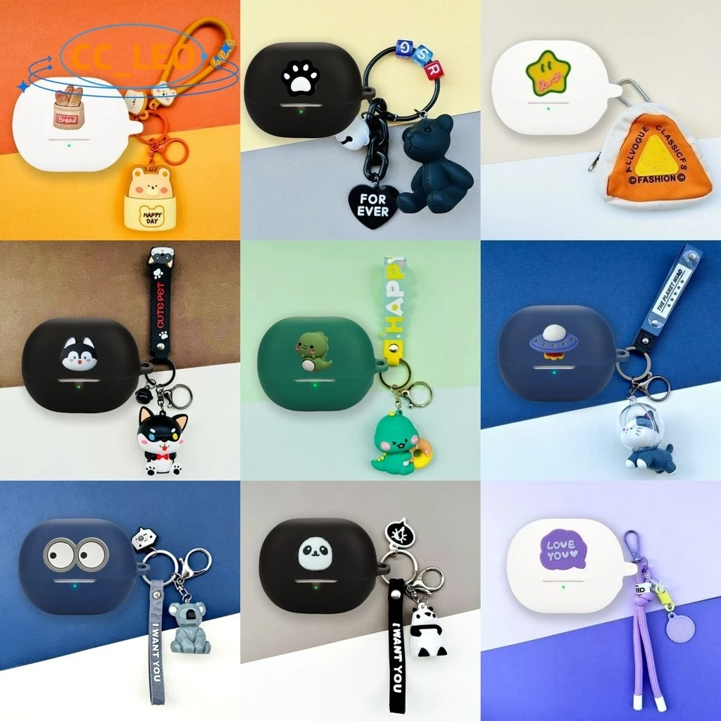 Funda blanda de silicona con dibujos animados para SoundPeats Air5 Pro, llavero con colgante de oso tostado, funda protectora SoundPeats Air5 Pro