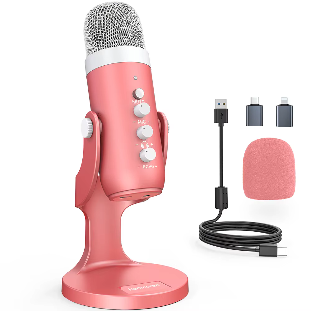 Haomuren Micrófono Condensador USB Rosa para PC Mac y Juegos - imagen 4