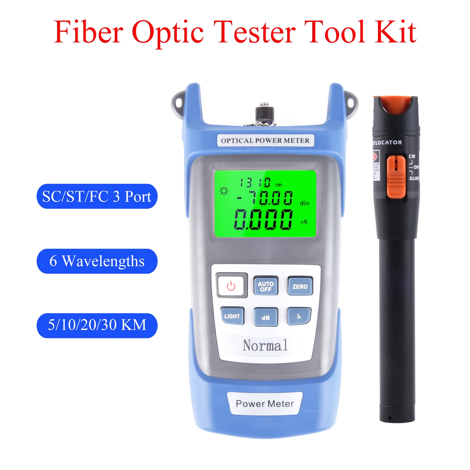 Medidor de potencia óptica-70dBm ~ + 3dBm FTTH Kit de herramientas de prueba de fibra óptica SC/FC/ST bolígrafo probador de Cable óptico combinación de luz roja
