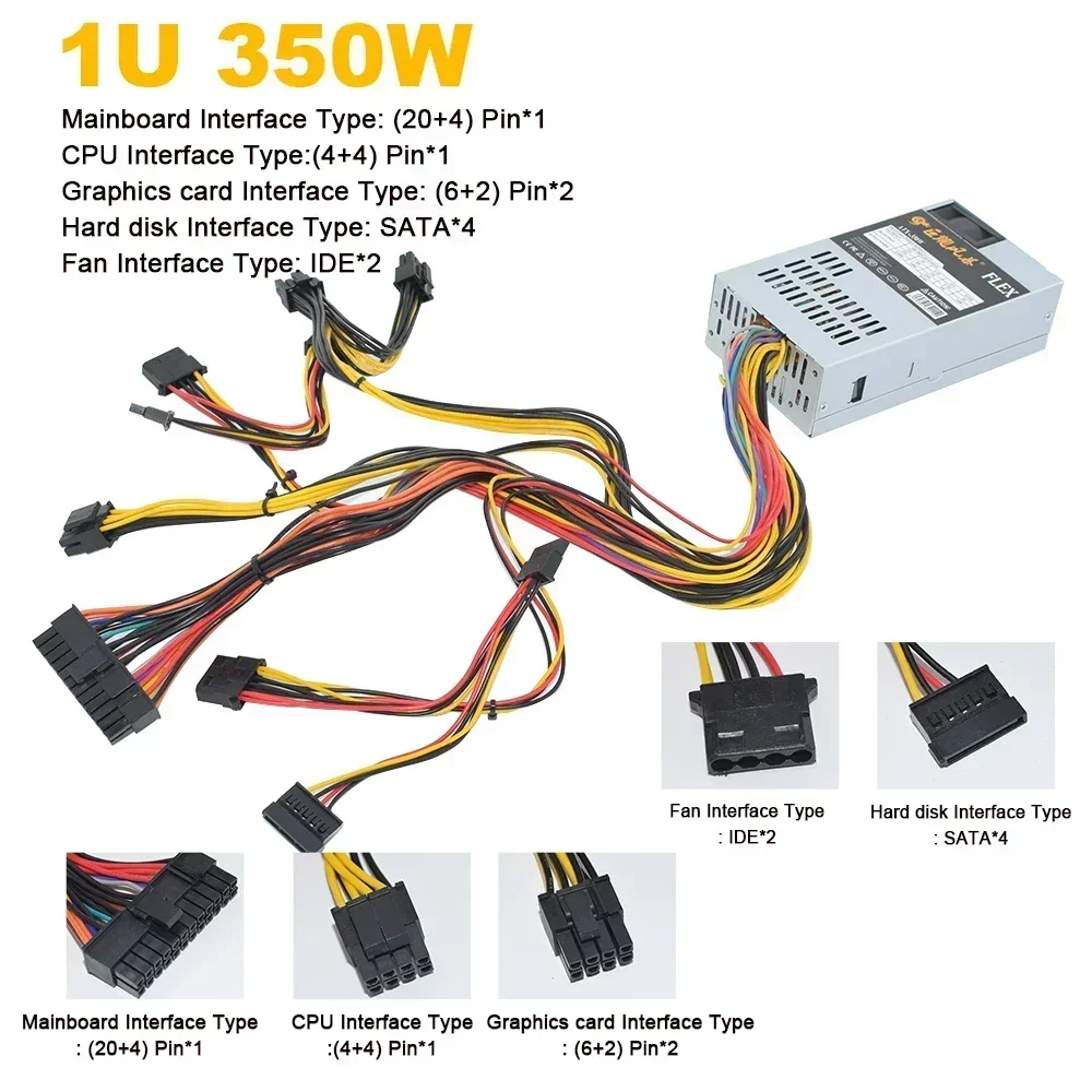 Fuente de alimentación pequeña para caja registradora NAS, dispositivo 1U flexible para PC, ATX, 350W, PSU, 180-264V, 24 Pines, caja Mini ITX - imagen 2