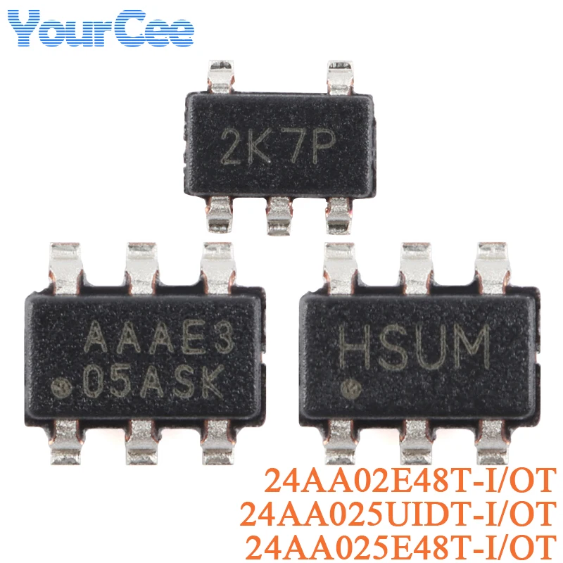Chip EEPROM serie I2C, 24AA02E48T 24AA025UIDT 24AA025E48T -I/OT SOT-23-5 SOT-23-6 2Kb, 5 piezas