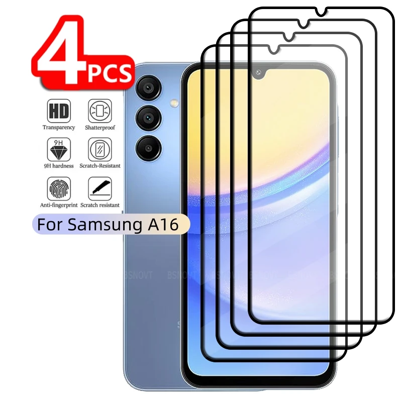 Protector de pantalla de vidrio templado, cubierta completa con pegamento, para Samsung A16, Galaxy A16, 1, 2, 3 o 4 unidades