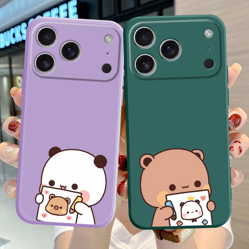 Funda de teléfono suave para Apple iPhone XS 17 Air 16e 11 12 13 Pro Max XR 7 8 16 14 15 Plus dibujos animados pareja oso - imagen 3