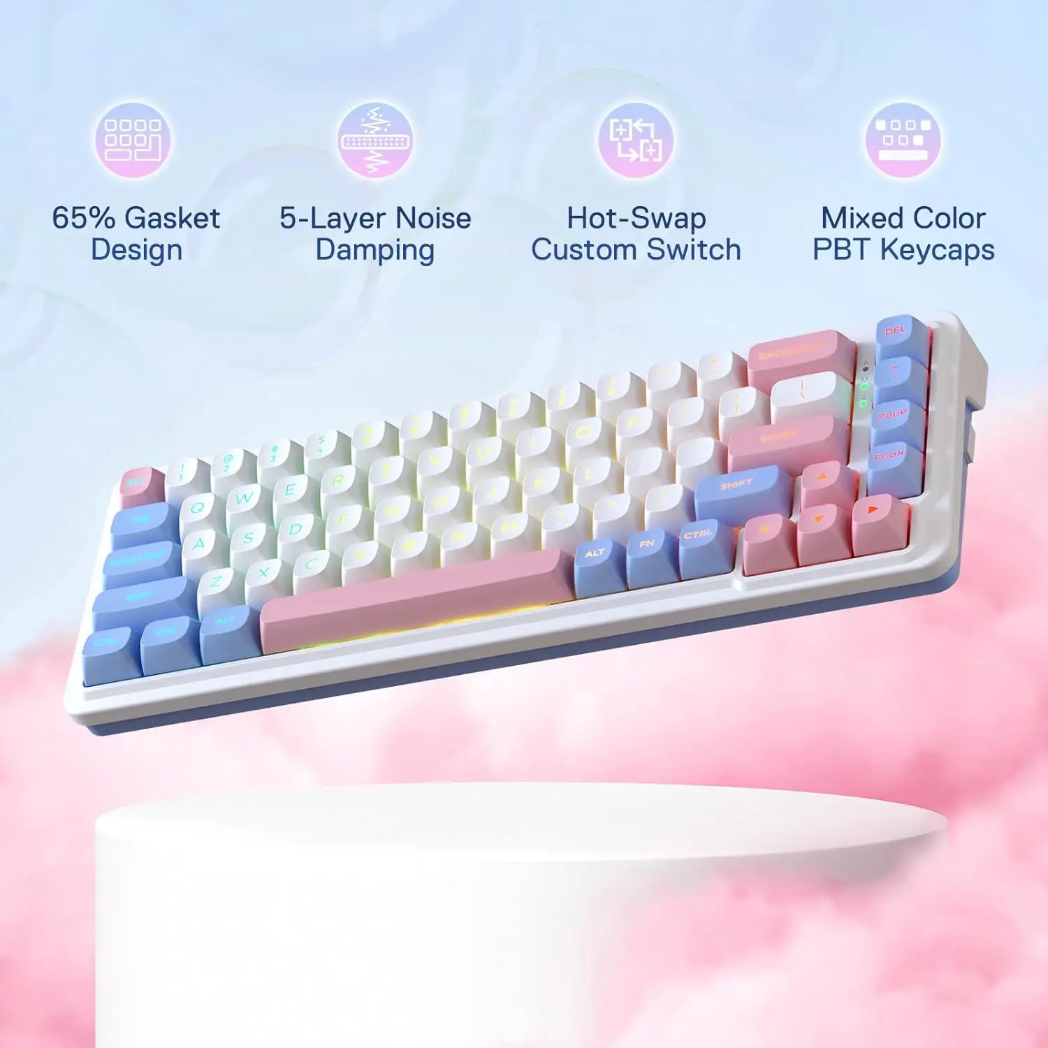 Redragon K709 PRO 65% Junta inalámbrica RGB Gaming 68 teclas Teclado mecánico intercambiable en caliente con amortiguación de ruido de 5 capas - imagen 2