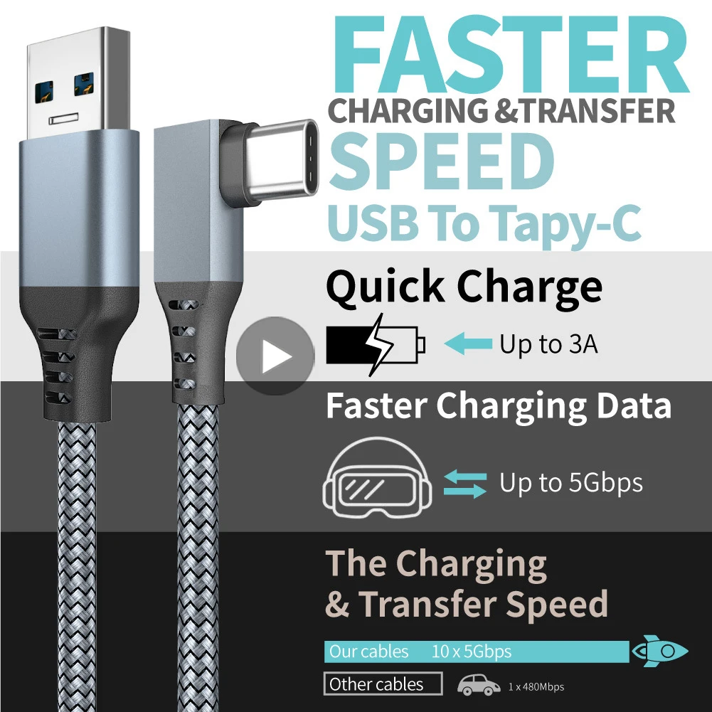 Cable USB A a tipo C 5M para Quest2 Oculus Quest 2 Link VR, gafas de realidad Virtual, auriculares para videojuegos, accesorios para juegos Oculis - imagen 2