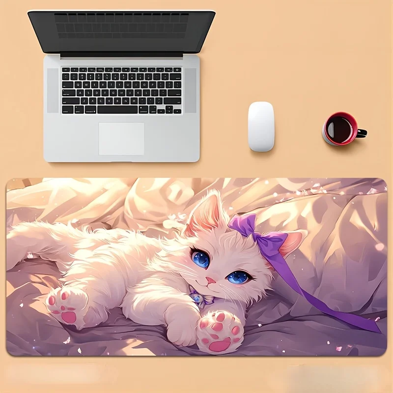 Alfombrilla de ratón con diseño de gato bonito, Base de goma grande, antideslizante, accesorios de escritorio para PC, alfombrilla para teclado de oficina y jugador, alfombrilla decorativa - imagen 5