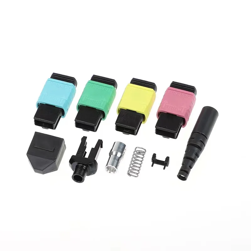 Kit de conector de fibra óptica MPO con virola, pérdida estándar hembra y masculina SM OM3 mm con bota redonda, 12 núcleos, hecho en China, 100 piezas - imagen 2