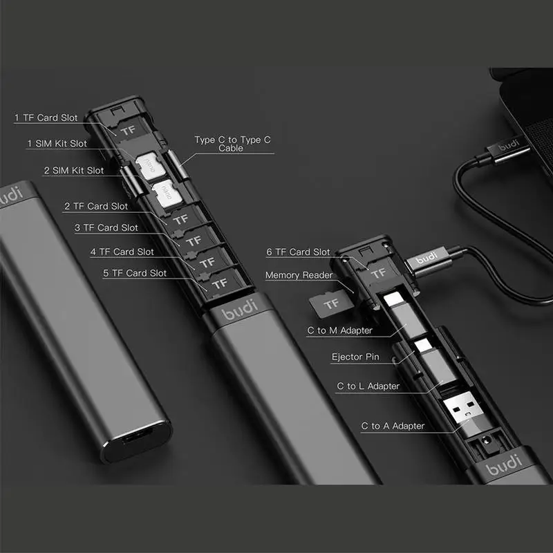 BUDI Adaptador Multifunción Móvil – Lector SIM TF Cable Datos - imagen 4