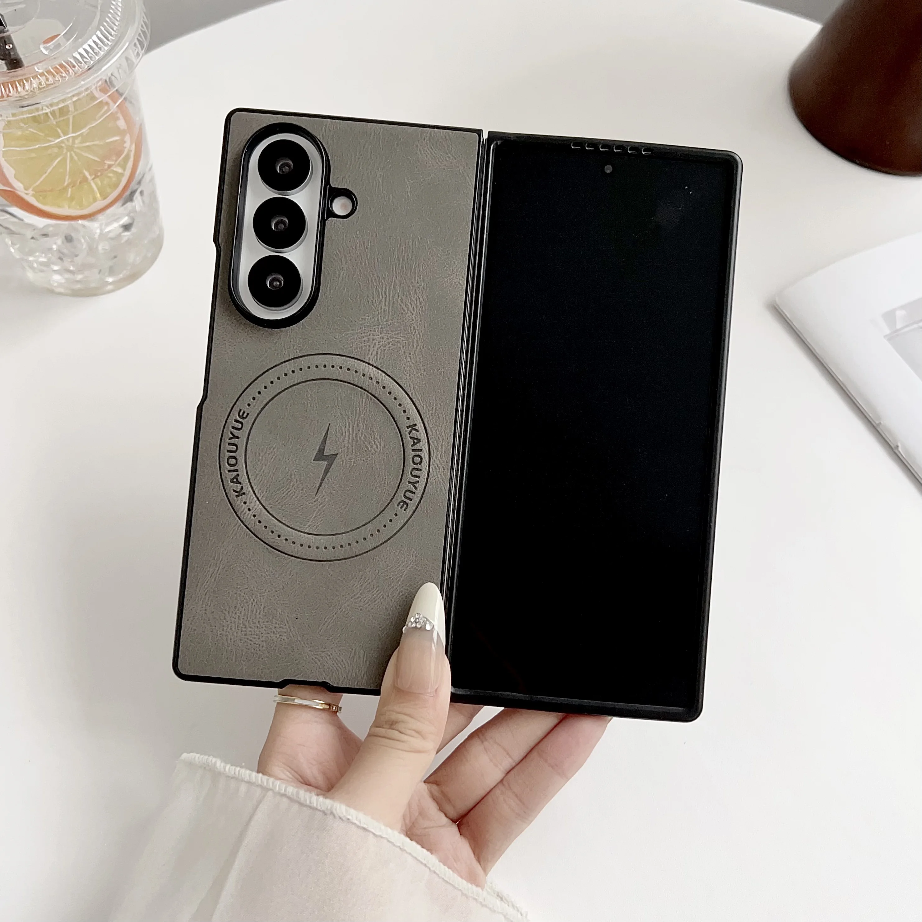 Funda para Samsung Z Fold 7 6 5 4 3 Lightning Nappa patrón de cuero magnético protección de cámara cubierta anticaída para Samsung Z Fold7