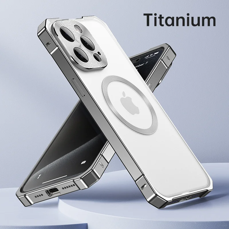 Funda magnética con marco de Metal de aleación de aluminio para iPhone 16 15 Pro Max, mate, transparente, carga inalámbrica Magsafe, cubierta a prueba de golpes - imagen 2