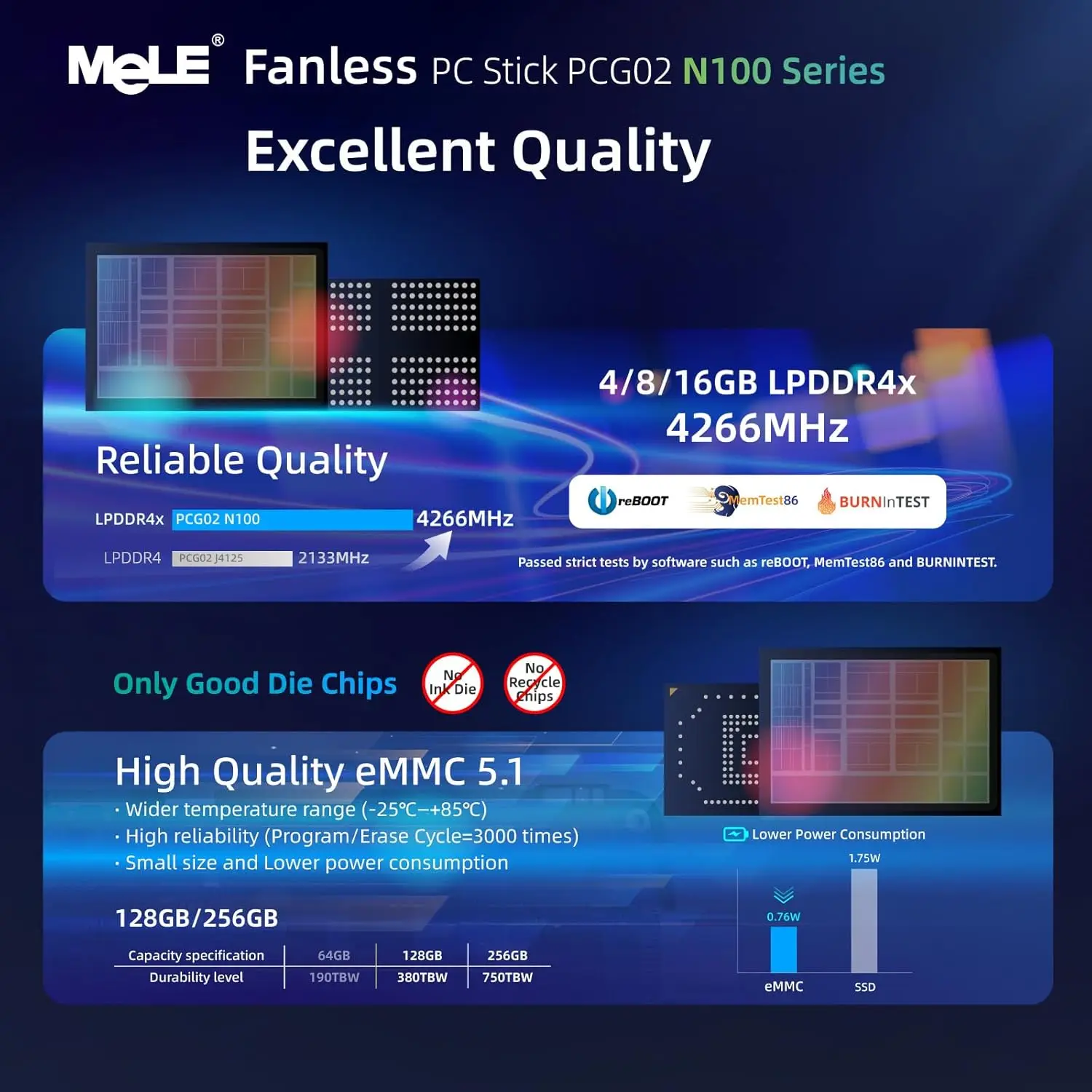 MeLE PCG02 Mini PC Stick sin ventilador N100 8GB LPDDR4 128GB Micro computadora de escritorio con USB-C de función completa, WiFi 2,4G/5,0G, HDMI 4K - imagen 4