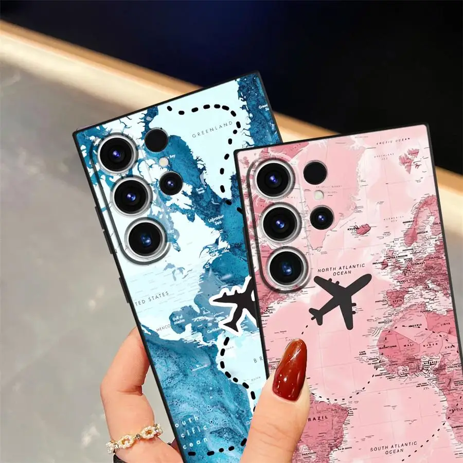 Funda de teléfono suave negra para Samsung Galaxy S24 Plus S25 Edge S20 S21 FE S23 Ultra mapa de avión - imagen 3