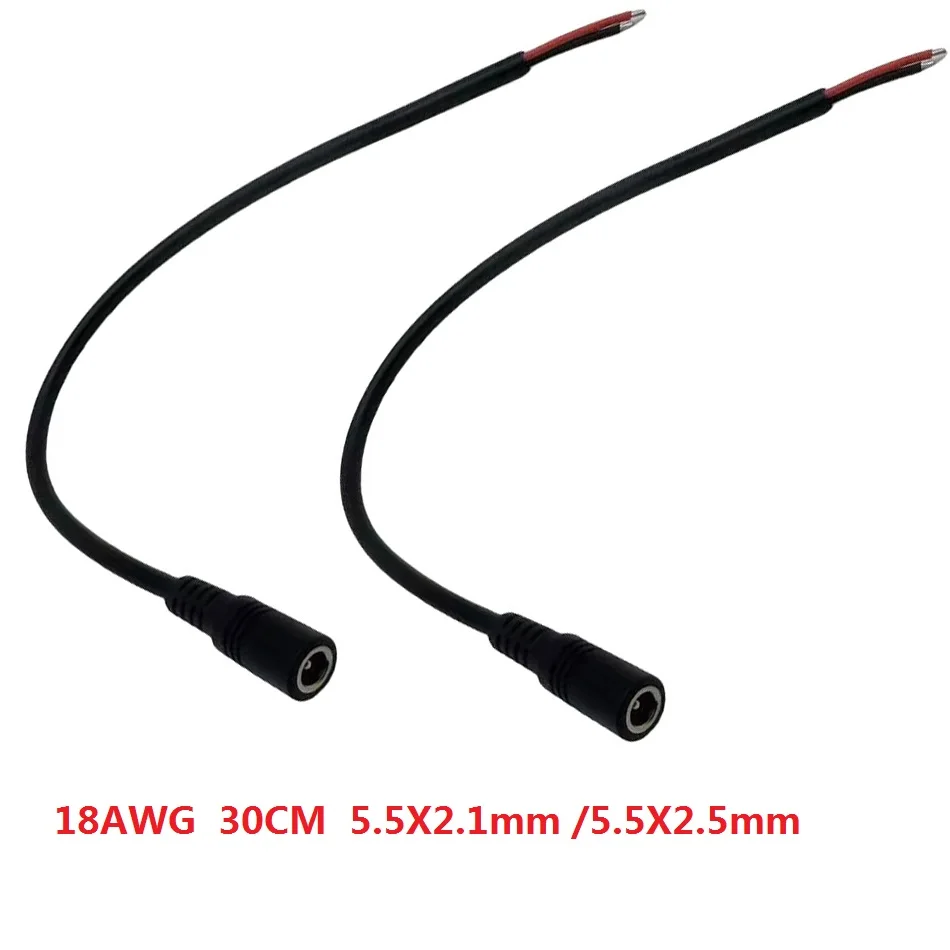 30cm 18AWG 5,5x2,1mm 5,5x2,5mmNegro 7A DC macho hembra Cable conector de fuente de alimentación cable de cobre para altavoz tira LED cámara CCTV - imagen 4