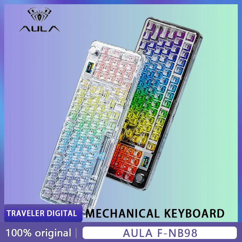Teclado mecánico AULA F-NB98, 3 modos, perilla multifuncional, pantalla personalizada, teclado para juegos, retroiluminado RGB, intercambio en caliente, regalos para jugadores de PC - imagen 2