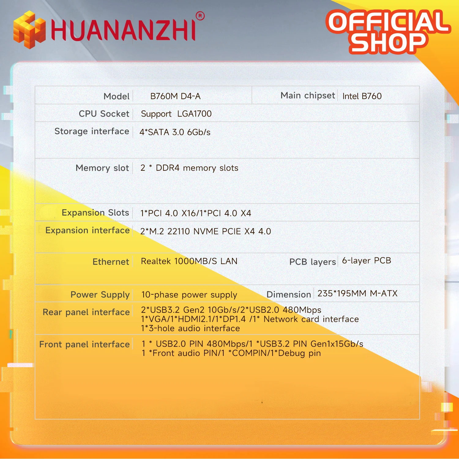 Huanzhi B760M D4-A DDR4 Placa Base Intel LGA 1700 - imagen 5