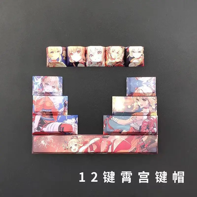 Teclas Genshin Impact para juegos, Set de 12 teclas, Hu Tao Kazuha Xiao Keqing Cherry, alta PBT, sublimación en caliente, DIY - imagen 5
