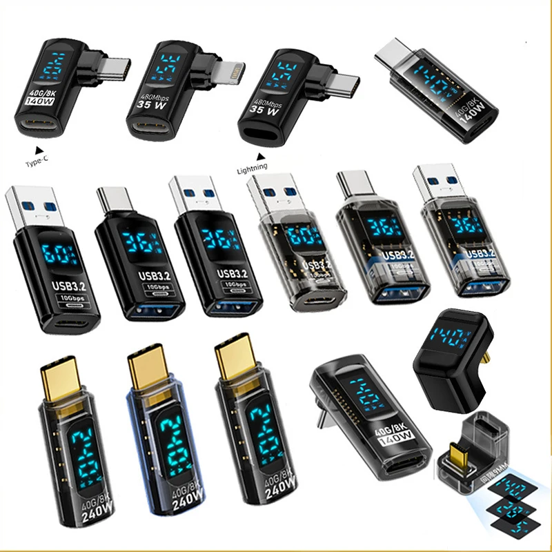 Adaptador de pantalla Digital USB C a USB C en forma de U, 140W, carga rápida, tipo C macho a C hembra, adaptador de extensión, transferencia de datos de 40Gbps