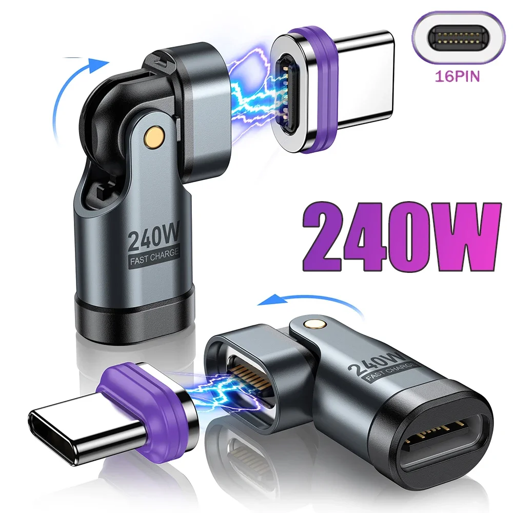 Adaptador magnético PD de 240W tipo C a tipo C, convertidor USB C de rotación de 180 grados para Macbook iPhone 16, conector OTG Samsung Xiaomi - imagen 3
