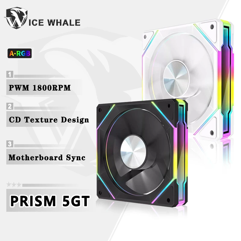 Ventilador con cubierta ICE Whale PRISM 5GT, 120mm, 5V, 3 pines, ARGB, efecto de luz de espejo cíclico, PWM, 1800RPM, ventilador de refrigeración, sincronización de iluminación de placa base - imagen 2