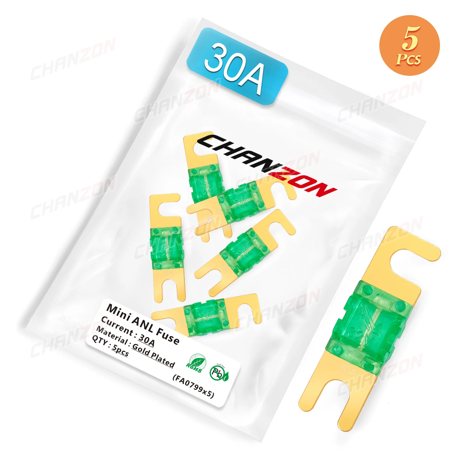 Fusible de perno Mini AFS ANL chapado en oro, 30, 40, 50, 60, 70, 80, 100, 125, 150 Amp A, 5V, 12V, 24V, 32V, Audio automático para coche, 5 uds. - imagen 4