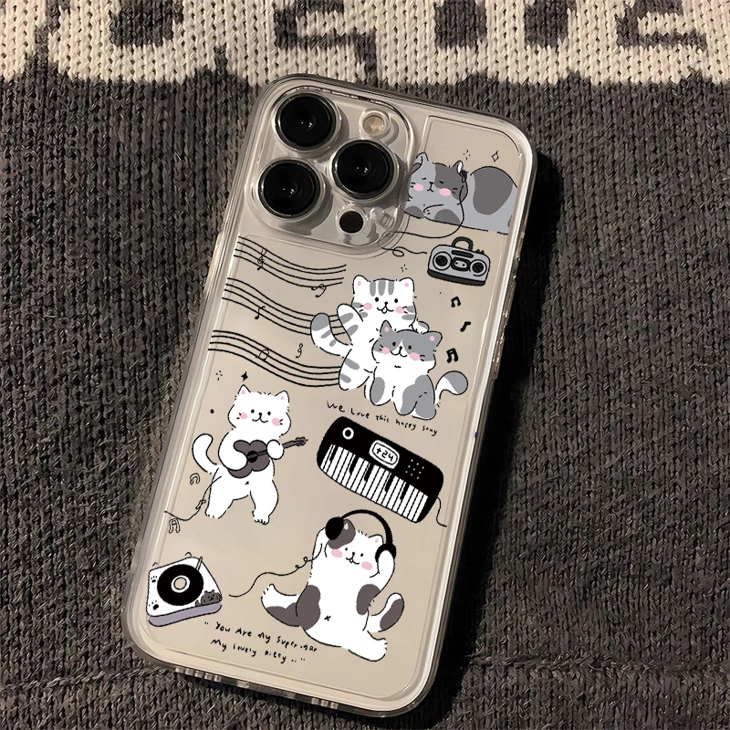 Funda transparente de gato con música y guitarra negra para Samsung A73 A72 A71 A55 A52 A51 A50 A35 A33 A32 A31 A30 A24 A23 A22 A13 A12 A05 5G - imagen 3