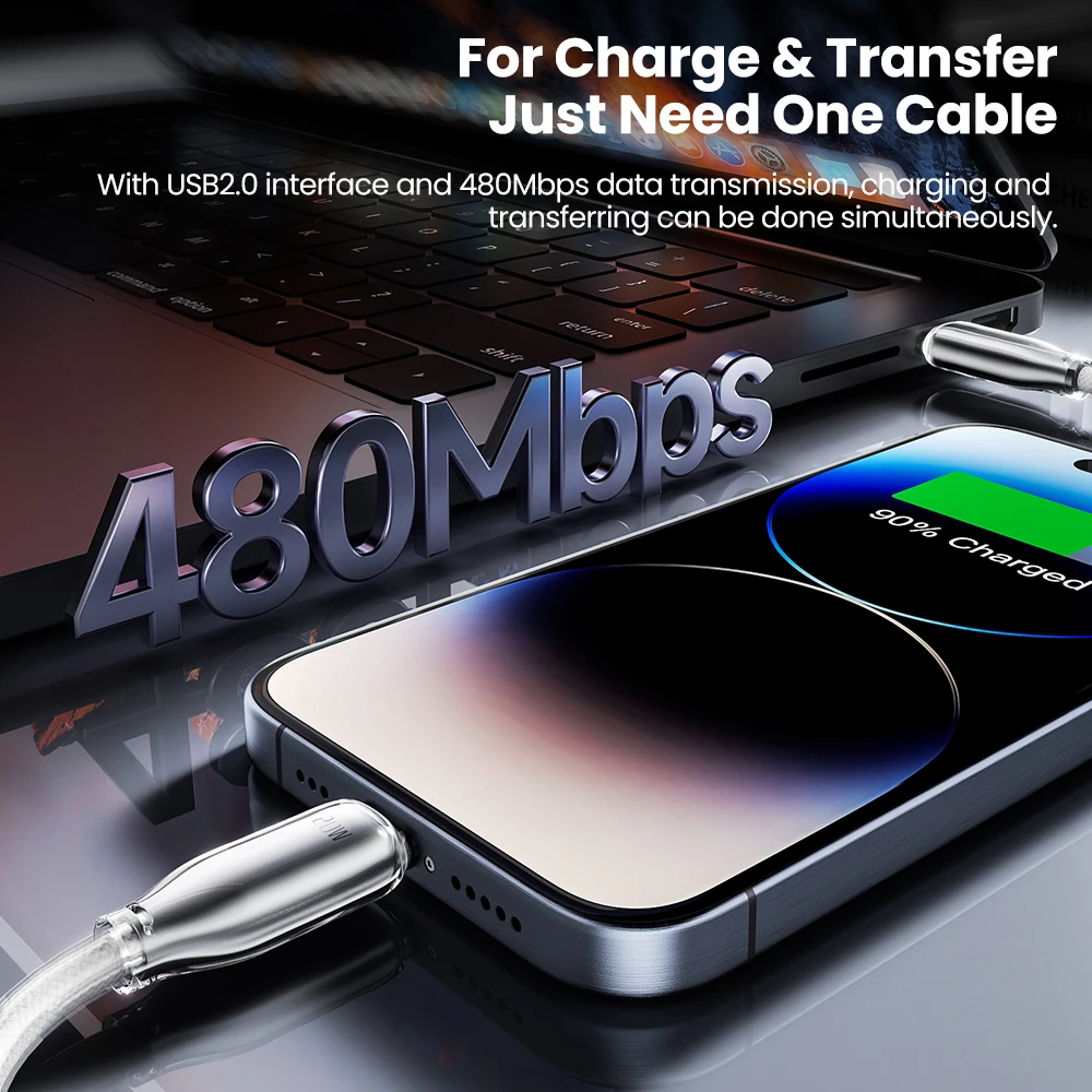 Toocki PD 20W Cable de iluminación USB para iPhone 14 13 12 Pro Max X XR Cable de datos de aleación de Zinc transparente de carga rápida para IOS Macbook - imagen 4