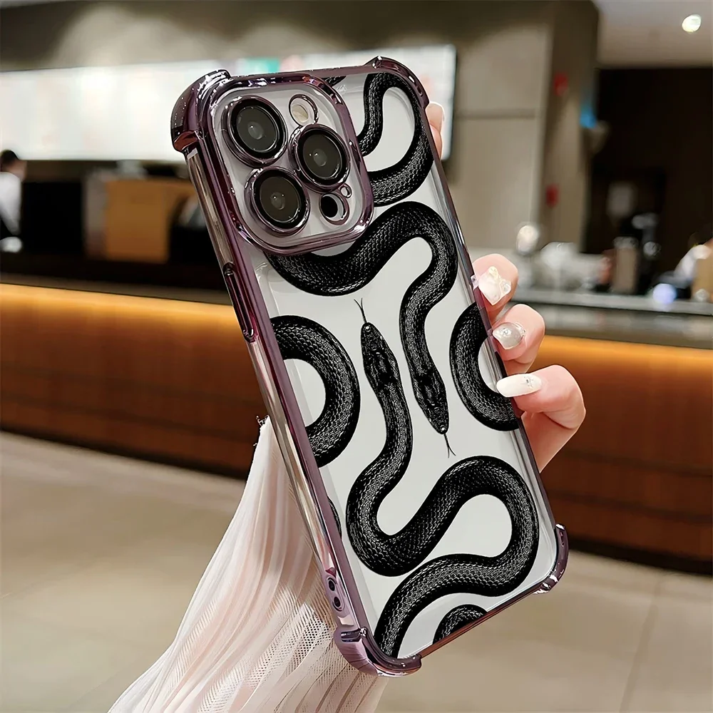 Nueva funda chapada a la moda de serpiente negra para Samsung S24 S23 S22 S21 S20 FE Note20 Plus Ultra Lite 5G cubierta anticaída a prueba de golpes - imagen 4