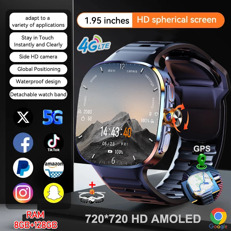 8GB + 128GB RAM 5G/4G Android 9,0 reloj inteligente 2,4 pulgadas AMOLED 2100mah batería 1000W cámara GPS WIFI Google aplicación descargar Smartwatch - imagen 2