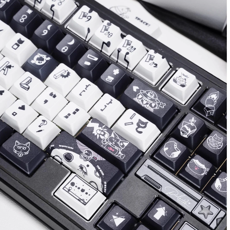 Teclas originales Sky Meow Kawaii Cherry Profile PBT para teclado mecánico, tapa de tecla personalizada con personalidad en blanco y negro - imagen 3