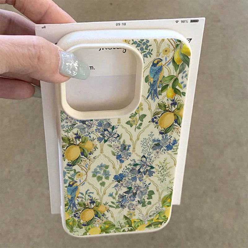 Funda de teléfono con patrones florales de limón para IPhone 16 Pro Max, fundas para iPhone 15 14 13 12 11 16E XS Max XR X XS 16 Plus, funda con estampado de lichi - imagen 5