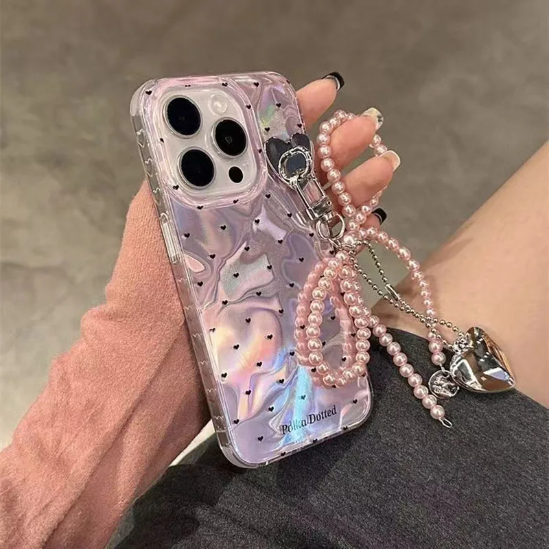 Funda de moda con lazo y corazón de amor para OPPO Reno 10 12 11 Pro 5G 11F 12F 8 7 4G 6 5 Lite 7Z 8Z Find X3 Lite, funda de teléfono con cuentas de perlas - imagen 2