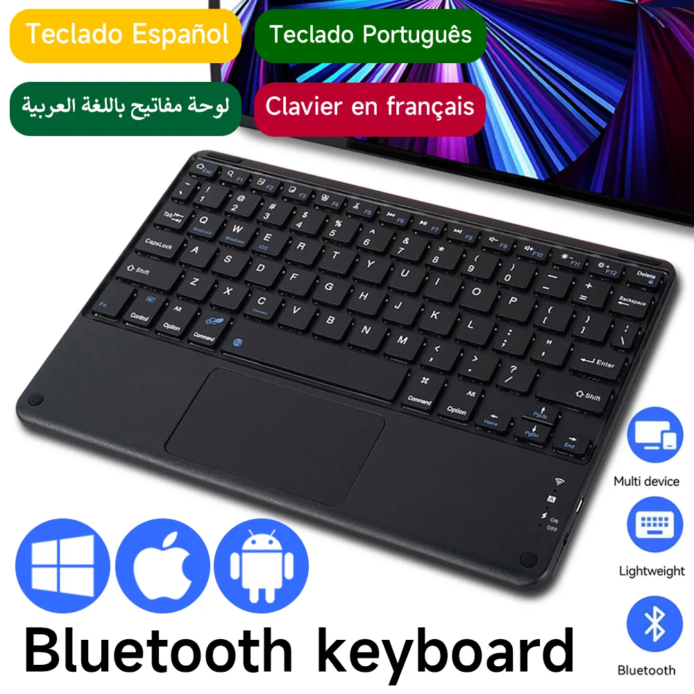 Español Teclado inalámbrico con Bluetooth para tableta, panel táctil para IOS, Android, Windows, iPad, Samsung, XIAOMI, HUAWEI