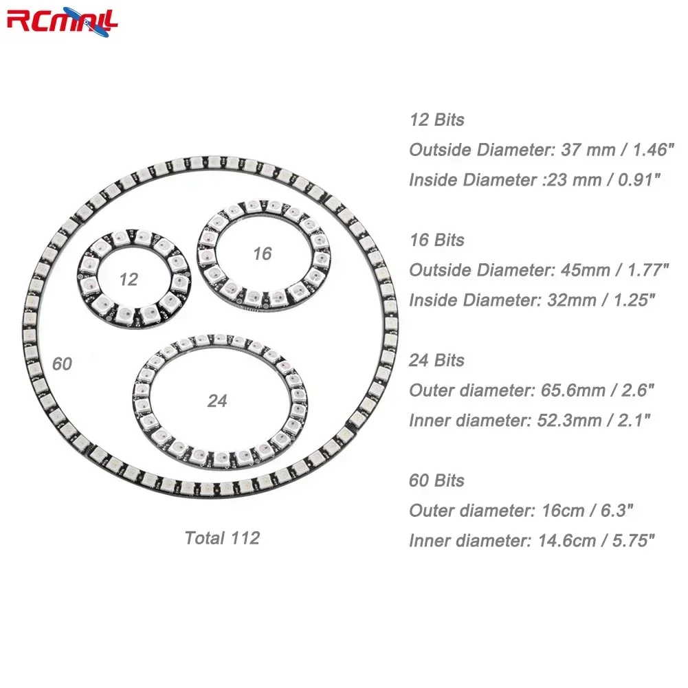 Anillo LED WS2812B 5050 RGB 7/8/12/16/24/60 Bits lámpara de luz con controladores integrados WS2812 para Arduino Raspberry Pi - imagen 2