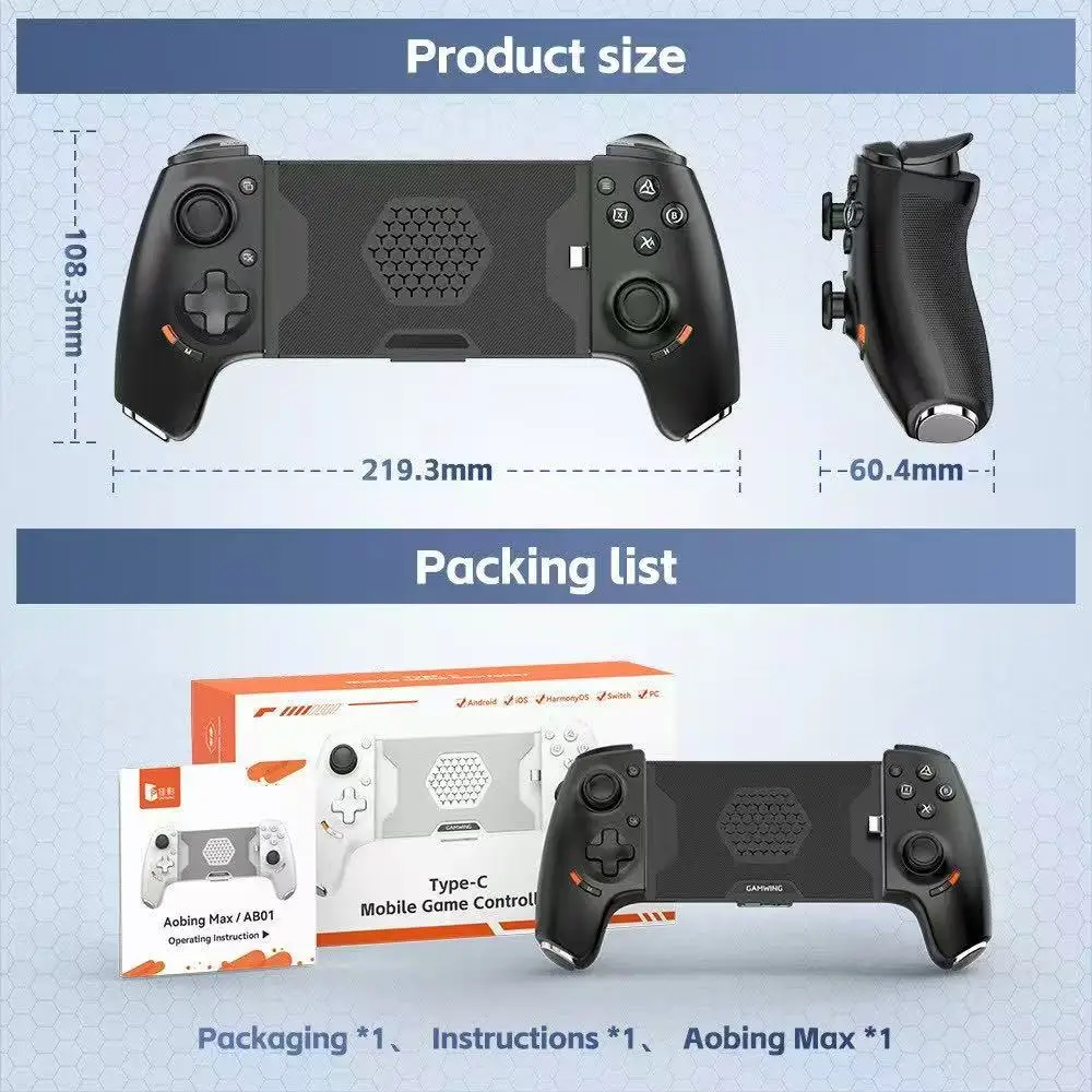 Gamwing AB01 Gamepad tipo C con cable Bluetooth modo Dual Android IOS interruptor de ordenador Universal Hall Rocker disparador Hall lineal - imagen 5